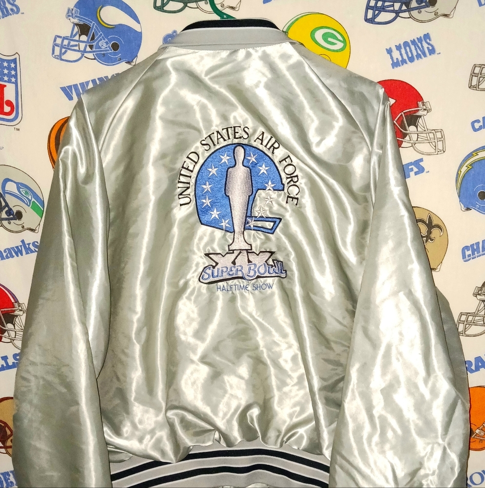 Vintage Vtg 1984 Super Bowl XIX Halftime Show US Navy Tops In Blue Satin Jacket